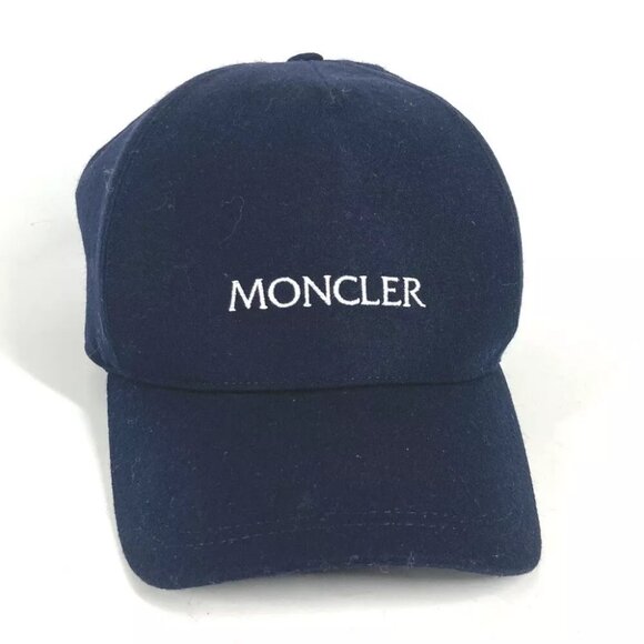 MONCLER hat cap baseball logo knit cap wool Navy/White Unused - Picture 1 of 9